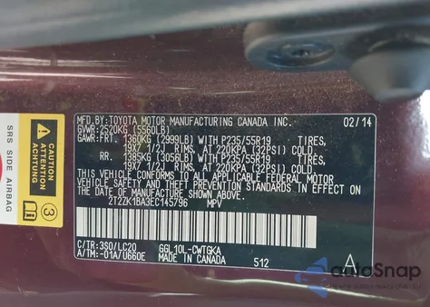 2014 Lexus Rx 350 from USA, damaged, VIN 2T2ZK1BA3EC145796
